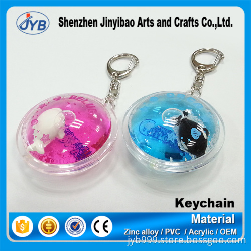 custom fashion floating acrylic keyring round shape liquid inside keychain